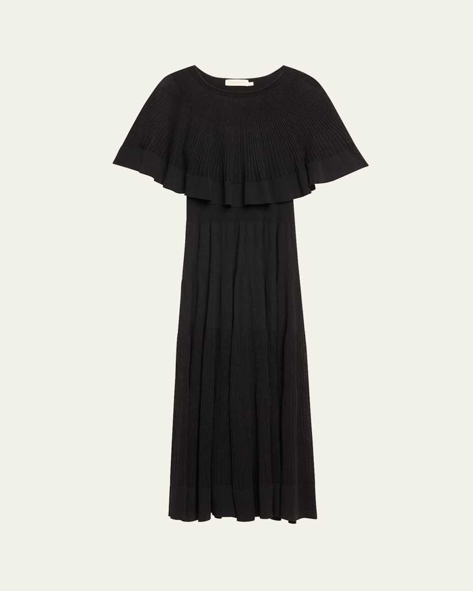 Crush Pleated Cape Maxi Dress